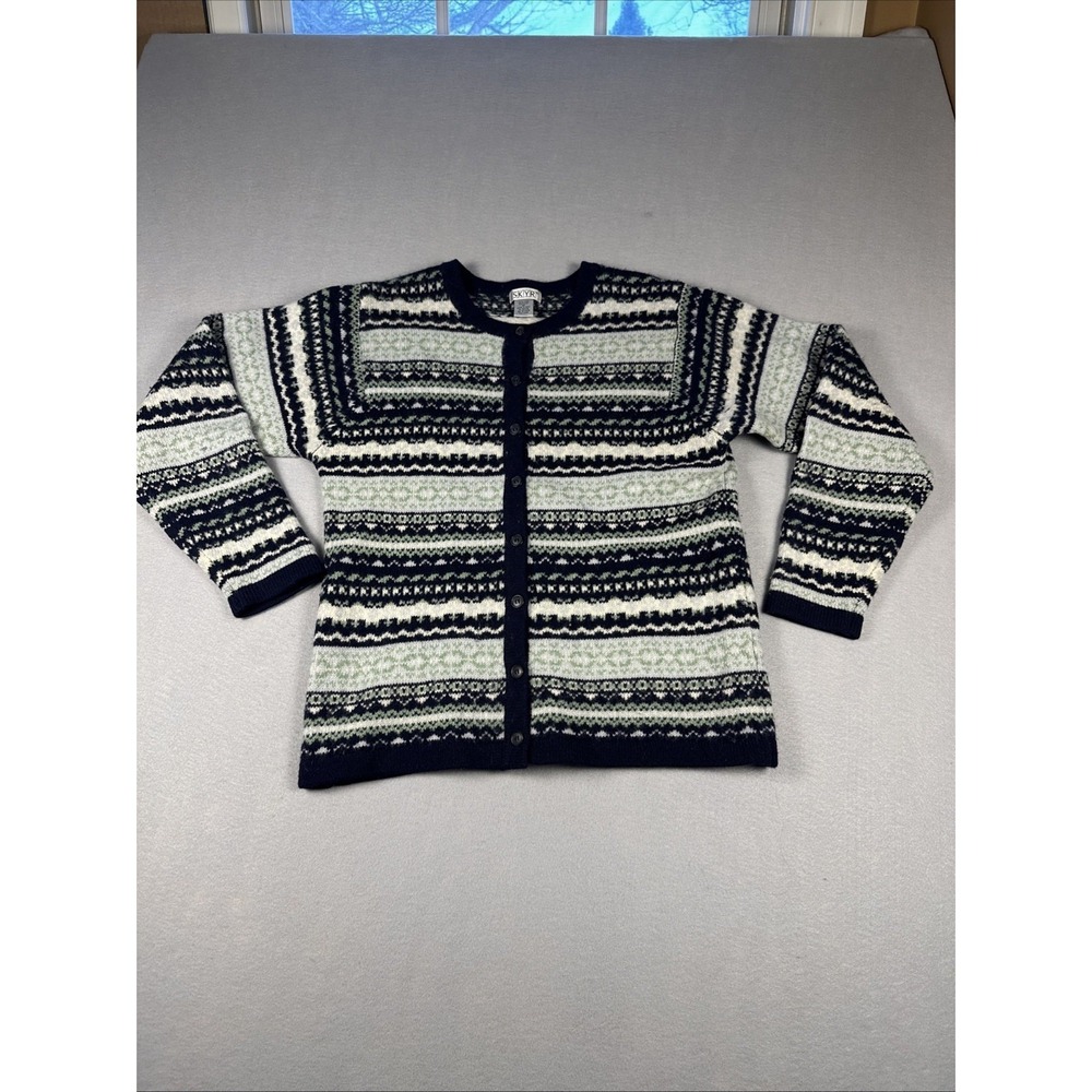 Skyr Cardigan Sweater Womens Medium Multicolor Fair Isle Shetland Wool Vintage‎